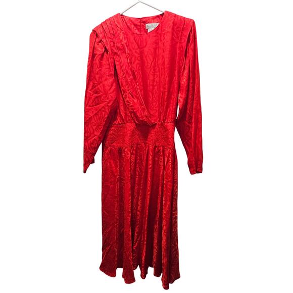 Argenti Dresses & Skirts - Vintage Argenti 100% Silk Red Dress Size 6 Long Maxi Elastic Waist Shoulder Pads